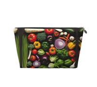 Trousse de toilette de voyage en cuir doré - Introduction réutilisable de divers légumes imprimés cosmétiques maquillage organisateur pochette - sac de rangement souple portable, Argenté., Taille