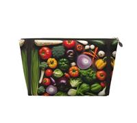 Trousse de toilette de voyage en cuir doré - Introduction réutilisable de divers légumes imprimés cosmétiques maquillage organisateur pochette - sac de rangement souple portable, doré, Taille unique