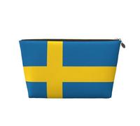 Trousse de toilette de voyage en cuir doré - Motif drapeau suédois - Pochette de rangement de maquillage pour un usage quotidien et voyage, doré, Taille unique