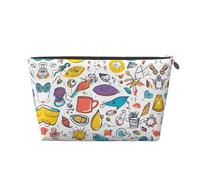 Trousse de toilette de voyage en cuir doré - Plumes colorées et réutilisables dessinées à la main sur imprimé blanc - Sac de rangement souple portable, Argenté., Taille unique