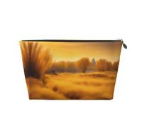 Trousse de toilette de voyage en cuir doré - Réutilisable - Automne - Paysages d'herbe dorée - Pochette de rangement souple portable, doré, Taille unique