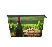 Trousse de toilette de voyage en cuir doré - Réutilisable - Bouteille de vin en liège - Imprimé raisin - Pochette de rangement souple portable, Argenté., Taille unique