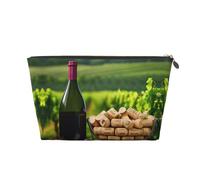 Trousse de toilette de voyage en cuir doré - Réutilisable - Bouteille de vin en liège - Imprimé raisin - Pochette de rangement souple portable, doré, Taille unique