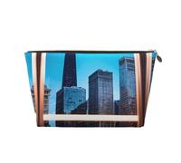Trousse de toilette de voyage en cuir doré - Réutilisable - Chicago Reflect Print Cosmetic Makeup Organizer Pouch - Portable Soft Storage Bag, doré, Taille unique