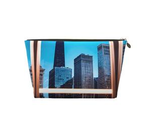 Trousse de toilette de voyage en cuir doré - Réutilisable - Chicago Reflect Print Cosmetic Makeup Organizer Pouch - Portable Soft Storage Bag, doré, Taille unique