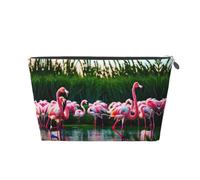 Trousse de toilette de voyage en cuir doré - Réutilisable - Coloré et fabuleux imprimé flamants roses - Pochette de rangement souple portable, Argenté., Taille unique
