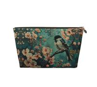 Trousse de toilette de voyage en cuir doré - Réutilisable Fleur et Oiseau Art Print Cosmetic Makeup Organizer Pouch - Portable Soft Storage Bag, doré, Taille unique