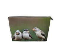 Trousse de toilette de voyage en cuir doré - Réutilisable - Imprimé trois oiseaux - Pochette de rangement souple portable, doré, Taille unique