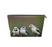 Trousse de toilette de voyage en cuir doré - Réutilisable - Imprimé trois oiseaux - Pochette de rangement souple portable, Argenté., Taille unique