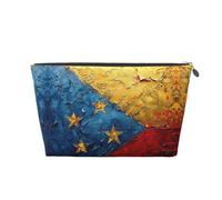 Trousse de toilette de voyage en cuir doré - Réutilisable - Motif drapeau du Venezuela - Pochette de rangement souple et portable, Argenté., Taille unique