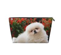 Trousse de toilette de voyage en cuir doré - Sac de rangement réutilisable à poils courts - Imprimé chien de Poméranie - Kit de rasage pour un usage quotidien, les vacances, Argenté., Taille unique