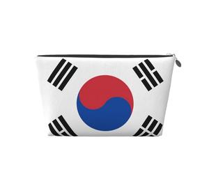 Trousse de toilette de voyage en cuir doré - Sac de rangement réutilisable avec drapeau de la République de Corée - Kit de rasage pour un usage quotidien, vacances, Argenté., Taille unique