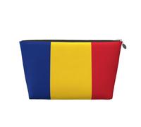 Trousse de toilette de voyage en cuir doré - Sac de rangement réutilisable avec drapeau de la Roumanie - Kit de rasage pour un usage quotidien, vacances, Argenté., Taille unique