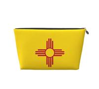 Trousse de toilette de voyage en cuir doré - Sac de rangement réutilisable avec drapeau du Nouveau-Mexique - Kit de rasage pour un usage quotidien, vacances, Argenté., Taille unique