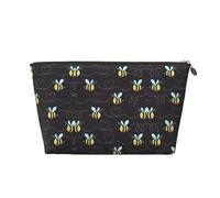 Trousse de toilette de voyage en cuir doré - Sac de rangement réutilisable avec imprimé bourdon de dessin animé pour un usage quotidien, vacances, doré, Taille unique