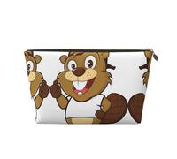 Trousse de toilette de voyage en cuir doré - Sac de rangement réutilisable avec imprimé castor coquin, kit de rasage pour un usage quotidien, vacances, doré, Taille unique
