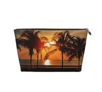 Trousse de toilette de voyage en cuir doré - Sac de rangement réutilisable avec imprimé cocotiers au crépuscule, trousse de rasage pour un usage quotidien, vacances, doré, Taille unique