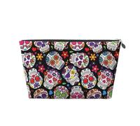 Trousse de toilette de voyage en cuir doré - Sac de rangement réutilisable avec imprimé crâne mort, trousse de rasage pour un usage quotidien, vacances, Argenté., Taille unique