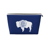 Trousse de toilette de voyage en cuir doré - Sac de rangement réutilisable avec imprimé drapeau de l'État du Wyoming, kit de rasage pour un usage quotidien, vacances, doré, Taille unique