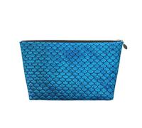 Trousse de toilette de voyage en cuir doré - Sac de rangement réutilisable avec imprimé écailles de poisson bleu, kit de rasage pour un usage quotidien, vacances, Argenté., Taille unique