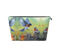 Trousse de toilette de voyage en cuir doré - Sac de rangement réutilisable avec imprimé oiseau bleu de l'Est, kit de rasage pour un usage quotidien, vacances, Argenté., Taille unique