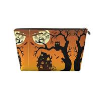 Trousse de toilette de voyage en cuir doré - Sac de rangement réutilisable avec imprimé tête de citrouille, arbre noir, hibou, trousse de toilette pour usage quotidien, vacances, doré, Taille unique