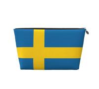 Trousse de toilette de voyage en cuir doré - Sac de rangement réutilisable imprimé drapeau suédois, kit de rasage pour un usage quotidien, vacances, Argenté., Taille unique