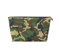 Trousse de toilette de voyage en cuir imprimé camouflage militaire vert avec fermeture éclair dorée pour femme en déplacement, Argenté., One Size, Trousse de toilette