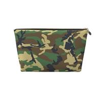 Trousse de toilette de voyage en cuir imprimé camouflage militaire vert avec fermeture éclair dorée pour femme en déplacement, doré, One Size, Trousse de toilette