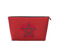 Trousse de toilette de voyage en cuir imprimé drapeau du Maroc pour femme, trousse de voyage pour articles de toilette, trousse de maquillage, Argenté., Taille unique, Trousse de toilette