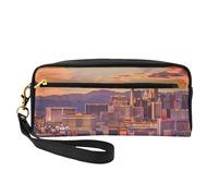 Trousse de toilette de voyage en cuir imprimé Las Vegas Sunset avec dragonne pour femme, Noir , Taille unique, Trousse de maquillage
