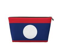 Trousse de toilette de voyage en cuir motif drapeau du Laos, organiseur réutilisable d'accessoires de maquillage - Pochette à fermeture éclair pour un rangement quotidien, doré, taille unique
