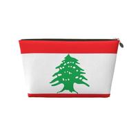 Trousse de toilette de voyage en cuir motif drapeau du Liban - Organiseur réutilisable d'accessoires de maquillage - Pochette à fermeture éclair pour un rangement quotidien, doré, taille unique
