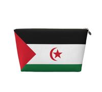 Trousse de toilette de voyage en cuir motif drapeau du Sahara occidental - Organiseur réutilisable d'accessoires de maquillage - Pochette à fermeture éclair pour un rangement quotidien, doré, taille