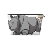 Trousse de toilette de voyage en cuir motif rhinocéros animaliers, un organisateur de maquillage tendance et pratique, Argenté., Taille unique
