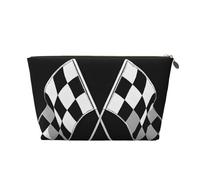 Trousse de toilette de voyage en cuir noir et blanc avec motif drapeau à carreaux, un organisateur de maquillage tendance et pratique, doré, Taille unique