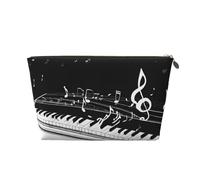 Trousse de toilette de voyage en cuir noir et blanc avec notes de musique, un organisateur de maquillage tendance et pratique, doré, Taille unique