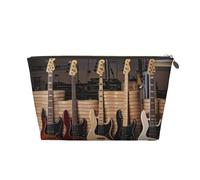 Trousse de toilette de voyage en cuir pour guitare, basse, instruments de musique - Organiseur réutilisable d'accessoires de maquillage - Pochette à fermeture éclair pour le rangement quotidien