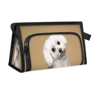 Trousse de toilette de voyage en forme de chien maltais pour femmes, hommes, filles, garçons, trousse de maquillage multifonctionnelle avec motif chien mignon, trousse de toilette, organisateur de
