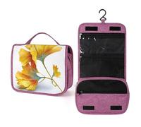 Trousse de toilette de voyage en forme de feuille de ginkgo dorée pour femme, organiseur de maquillage à suspendre avec crochet pour shampooing