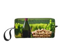 Trousse de toilette de voyage en liège avec fermeture éclair - Motif bouteille de vin - Trousse de maquillage en toile - Multifonction, blanc, One Size