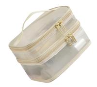 Trousse de toilette de voyage en maille de nylon à double compartiment, organiseurs de cosmétiques pour femmes et hommes, solution de rangement de maquillage en nylon, Couleur beige., E, Beauté de