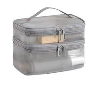 Trousse de toilette de voyage en maille de nylon à double compartiment, organiseurs de cosmétiques pour femmes et hommes, solution de rangement de maquillage en maille, gris, A, Beauté de masse