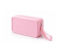 Trousse de toilette de voyage en silicone élastique avec fermeture éclair pour cosmétiques, maquillage et articles d'hygiène, 9,3 × 7 × 18,3 cm, Rose, Clásico