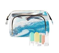 Trousse de toilette de voyage étanche avec motif de dauphin et vague pour femmes, hommes et filles, sac de rangement étanche pour les essentiels de voyage, multicolore, Trousse de beauté