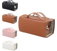 Trousse de toilette de voyage étanche en cuir avec 4 compartiments amovibles et pliables - Grande capacité, marron, Pliable