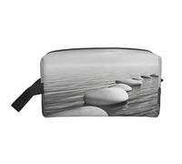 Trousse de toilette de voyage grise avec impression de pierres zen, grande capacité, trousse de toilette pour femme et homme, blanc, Taille unique