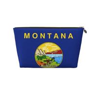 Trousse de toilette de voyage imperméable en cuir avec imprimé drapeau de l'État du Montana pour femme, doré, Taille unique, Trousse de toilette