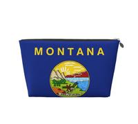 Trousse de toilette de voyage imperméable en cuir avec imprimé drapeau de l'État du Montana pour femme, Argenté., Taille unique, Trousse de toilette