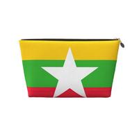 Trousse de toilette de voyage imperméable en cuir avec motif drapeau du Myanmar pour femme, doré, Taille unique, Trousse de toilette